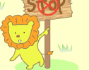 ライオンと「STOP」と書かれた看板