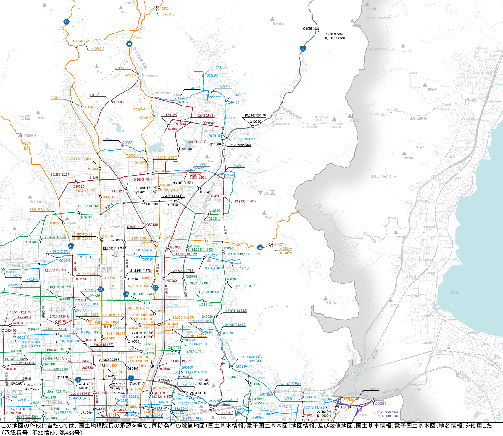 平成27年度全国道路・街路交通情勢調査交通量図（京都市）