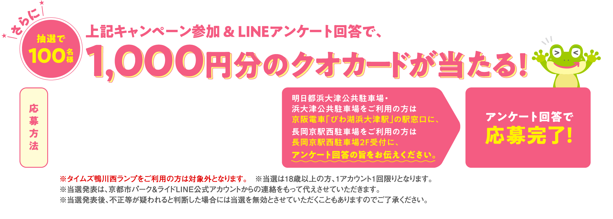 上記キャンペーン参加＆LINEアンケート回答で、さらに抽選で100名様1,000円分のクオカードが当たる！